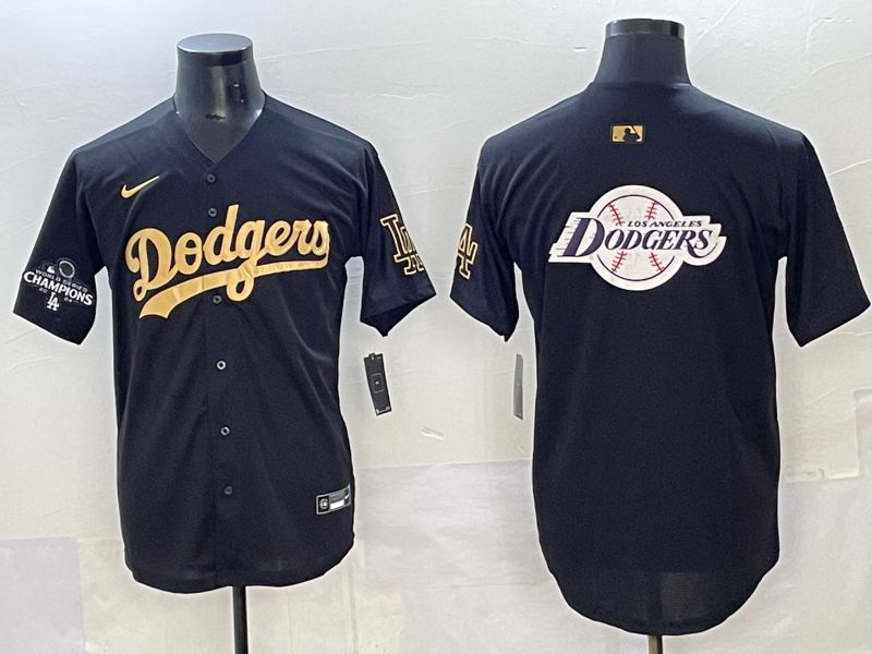 Men Los Angeles Dodgers Blank Black Gold Nike MLB Jersey style 0025